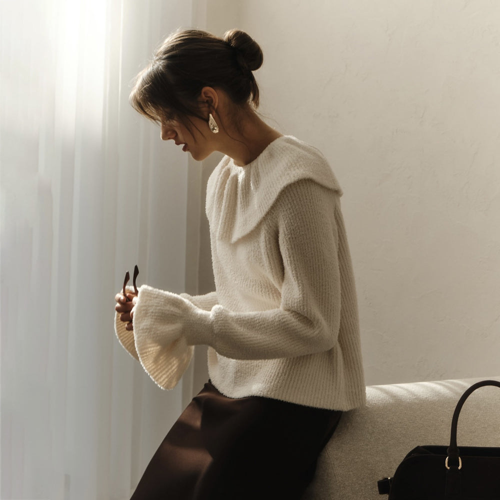 Damen Pullover mit weitem Rollkragen und Volantärmeln Shop Nory