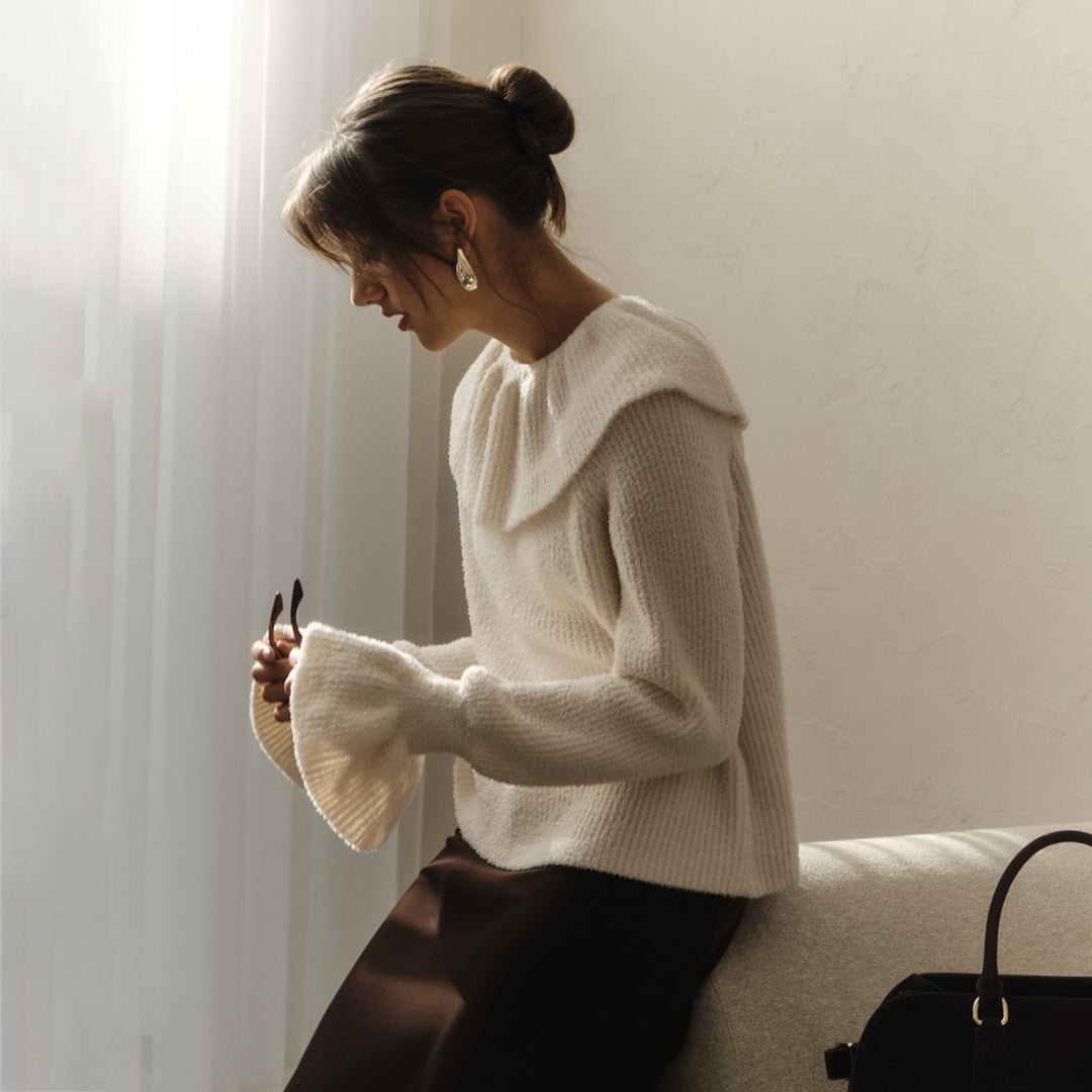 Damen Pullover mit weitem Rollkragen und Volantärmeln Shop Nory