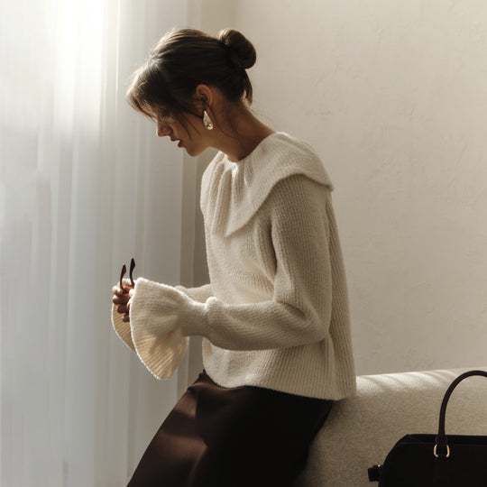 Damen Pullover mit weitem Rollkragen und Volantärmeln Shop Nory