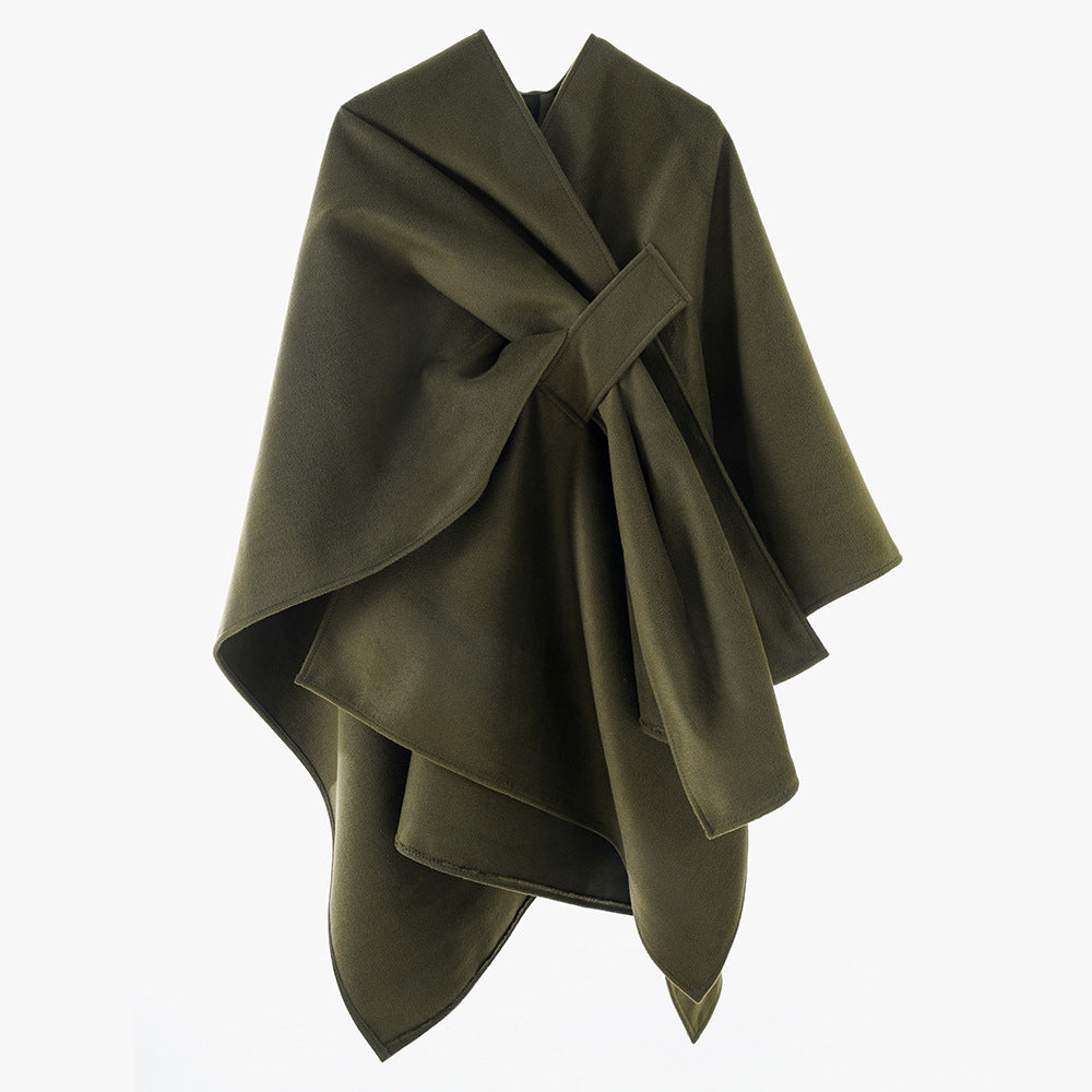 Damen Eleganter Wickel‑Cape mit Knotenverschluss und fließender Drapierung Shop Nory
