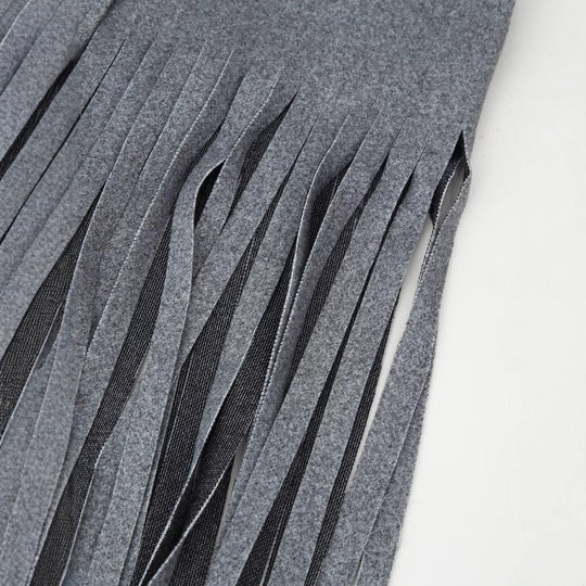 Damen Doppelreihiger Wollmix-Mantel mit Fransensaum und fallendem Revers Shop Nory