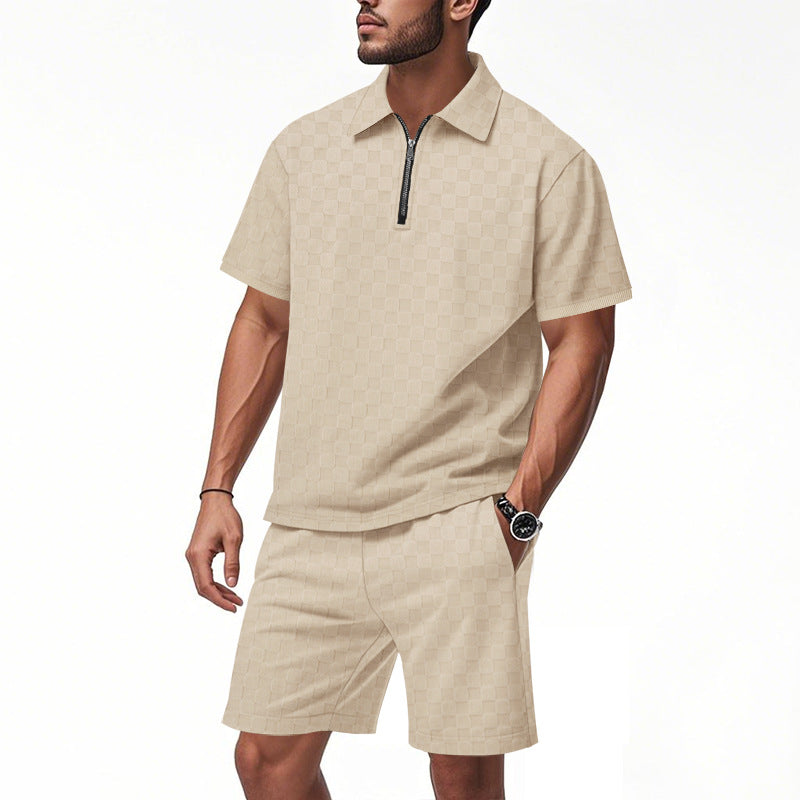 Herren sportliches Kurzarm-Oberteil mit Zipper und bequemen Shorts Shopnory
