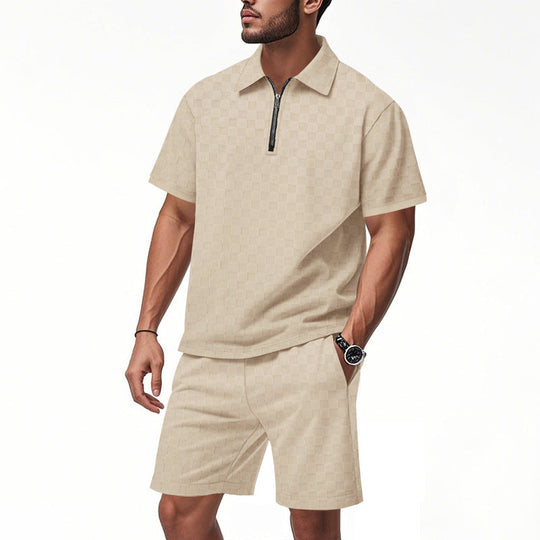Herren sportliches Kurzarm-Oberteil mit Zipper und bequemen Shorts Shopnory