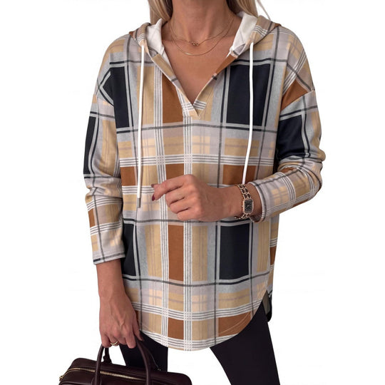 Damen Waffelstrick-Kapuzenpullover mit V-Ausschnitt, Oversize-Schnitt und Seitenschlitzen Shop Nory