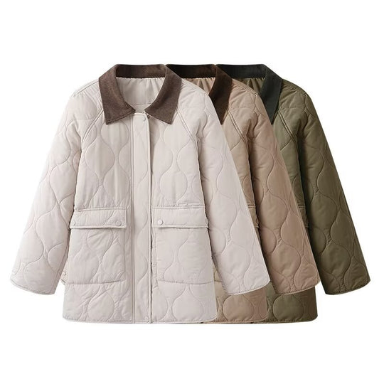 Damen Steppjacke mit Cordkragen, Oversize‑Boxy‑Schnitt und Druckknopffront Shop Nory