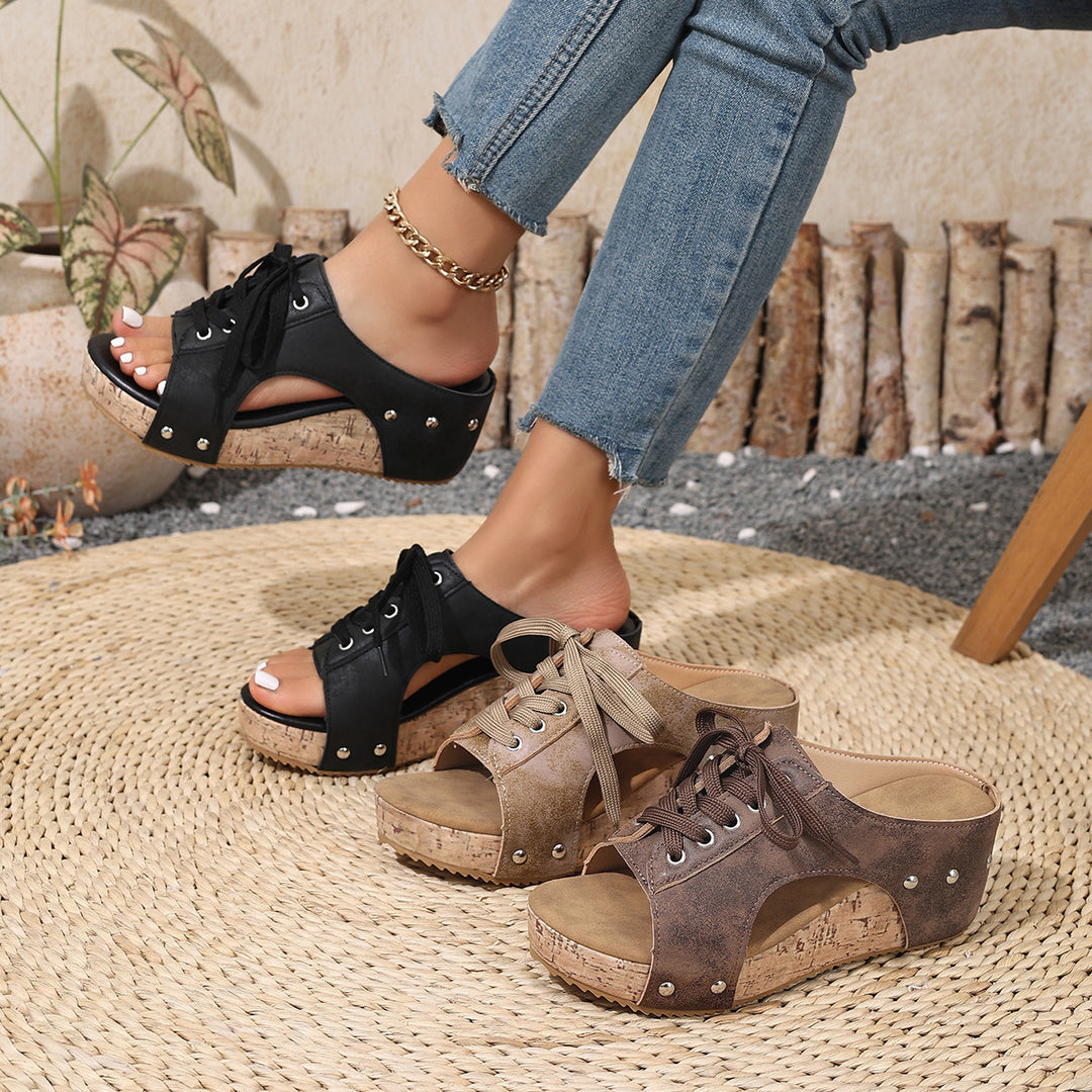 Damen Keil‑Sandaletten mit Schnürung und Korkplateau Shop Nory