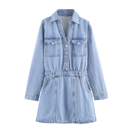 Damen Tailliertes Jeanskleid mit Bindegürtel, Hemdblusenkragen und Pattentaschen Shop Nory
