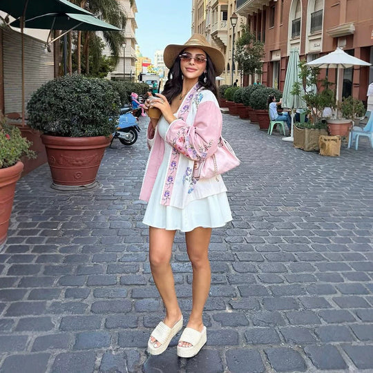 Damen Bestickte leichte Kimono-Jacke mit floralen Applikationen und offenem Fall Shop Nory