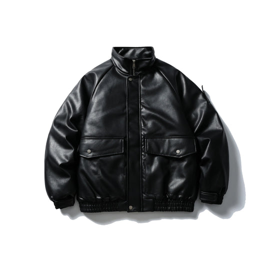Herren Gepolsterte Kunstleder-Bomberjacke mit hohem Stehkragen und Pattentaschen Shop Nory