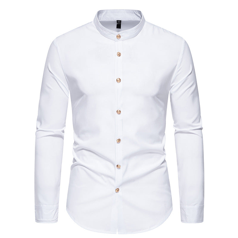 Herren Langarmhemd mit modernem Stehkragen und eleganten Knopfdetails