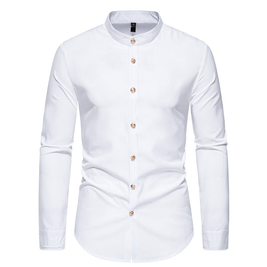 Herren Langarmhemd mit modernem Stehkragen und eleganten Knopfdetails