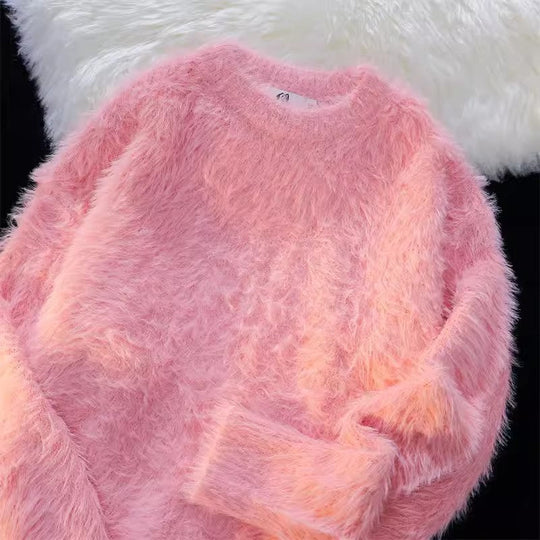 Damen Flauschiger Rundhalspullover