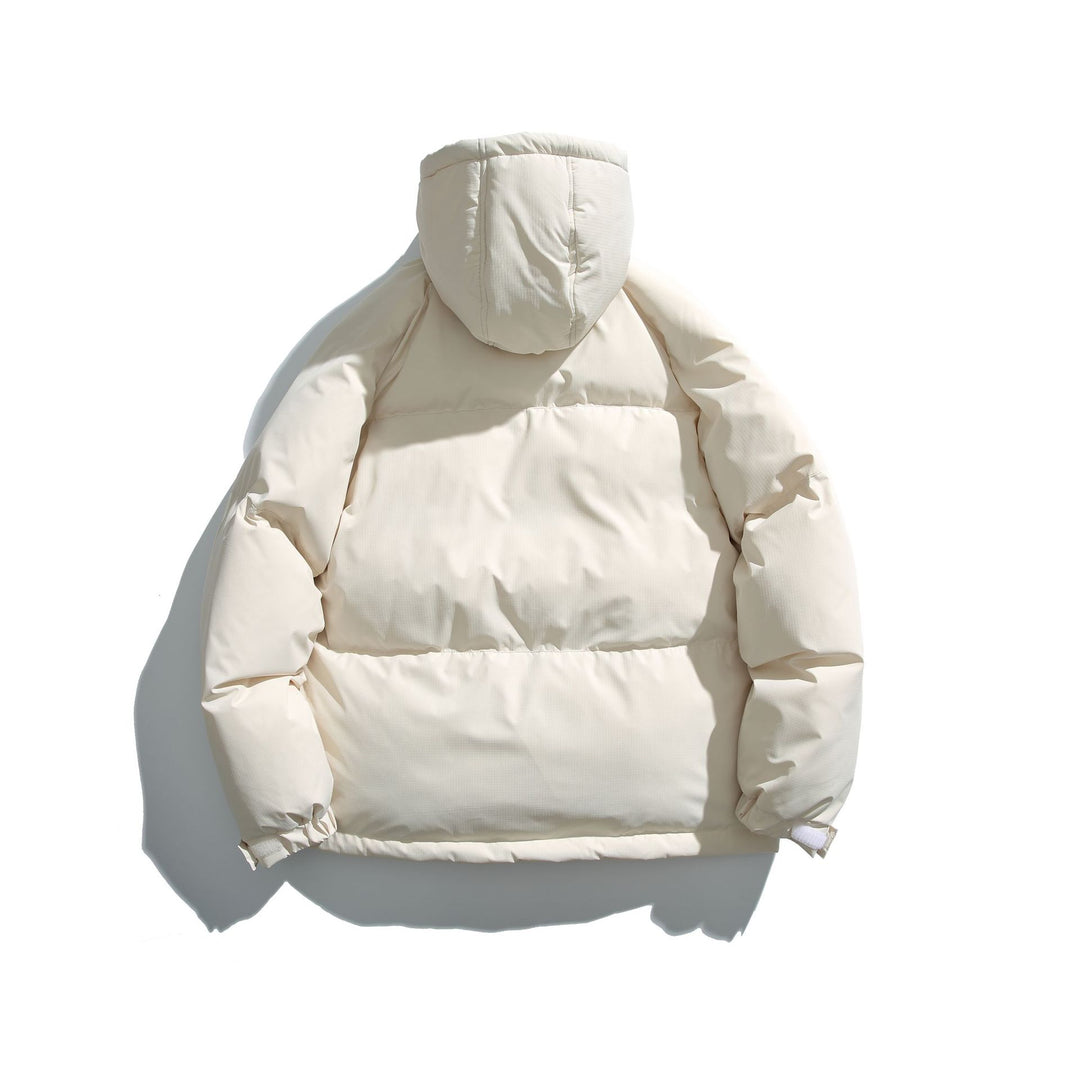 Unisex Kurz geschnittener Boxy-Puffer mit Kapuze, Kontraststreifen und großen Klappentaschen Shop Nory