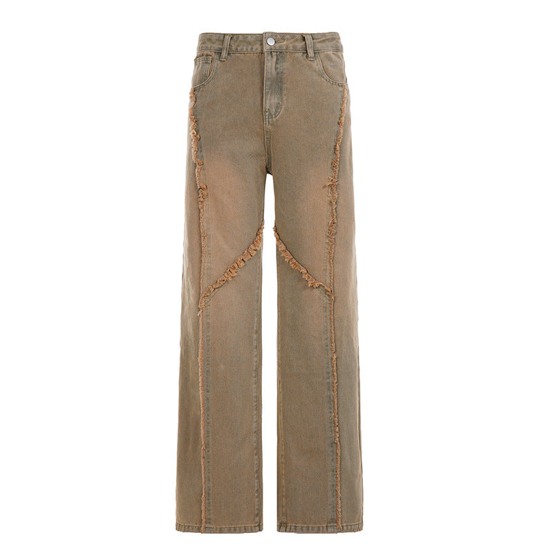 Damen nan hochgeschnittene Wide‑Leg Jeans mit offenen Saumnähten, diagonalem Fransenbesatz und Relaxed Fit Shop Nory