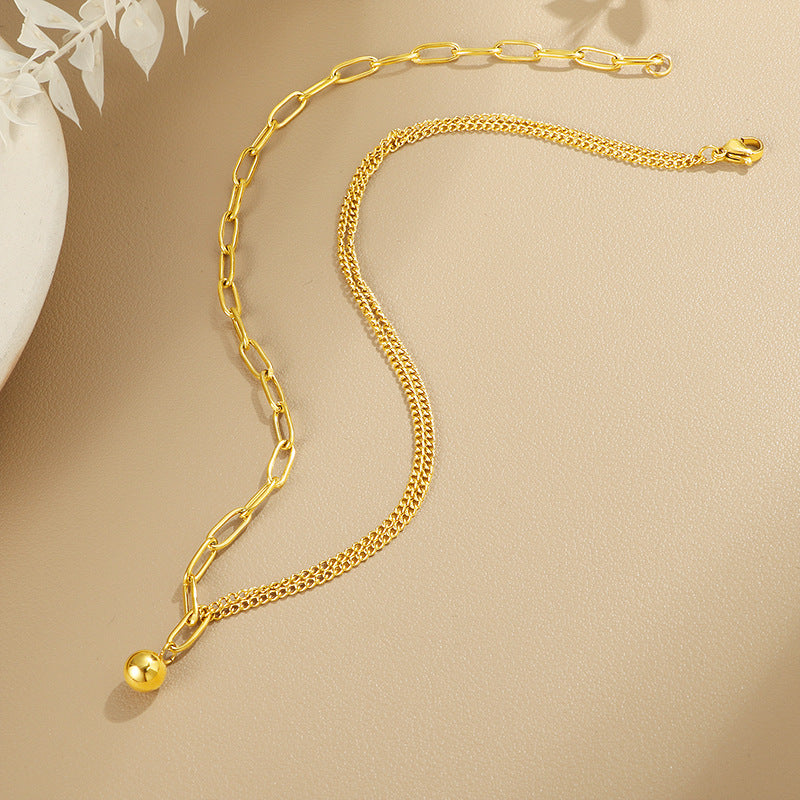 Damen elegante Halskette mit hochwertigem Doppelglieder-Design und zierlichem Kugelanhänger Shop Nory