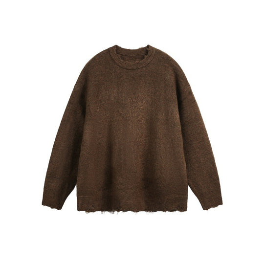 Unisex Oversize Grobstrickpullover mit Rundhalsausschnitt und ausgefranstem Saum Shop Nory