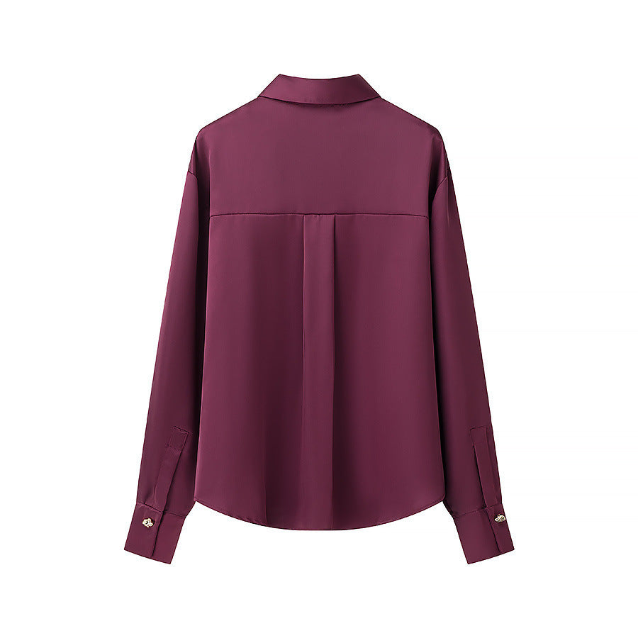 Damen Seidenoptik-Bluse mit Schmuckknöpfen und Hemdkragen Shop Nory