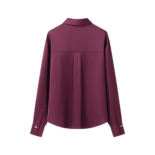 Damen Seidenoptik-Bluse mit Schmuckknöpfen und Hemdkragen Shop Nory