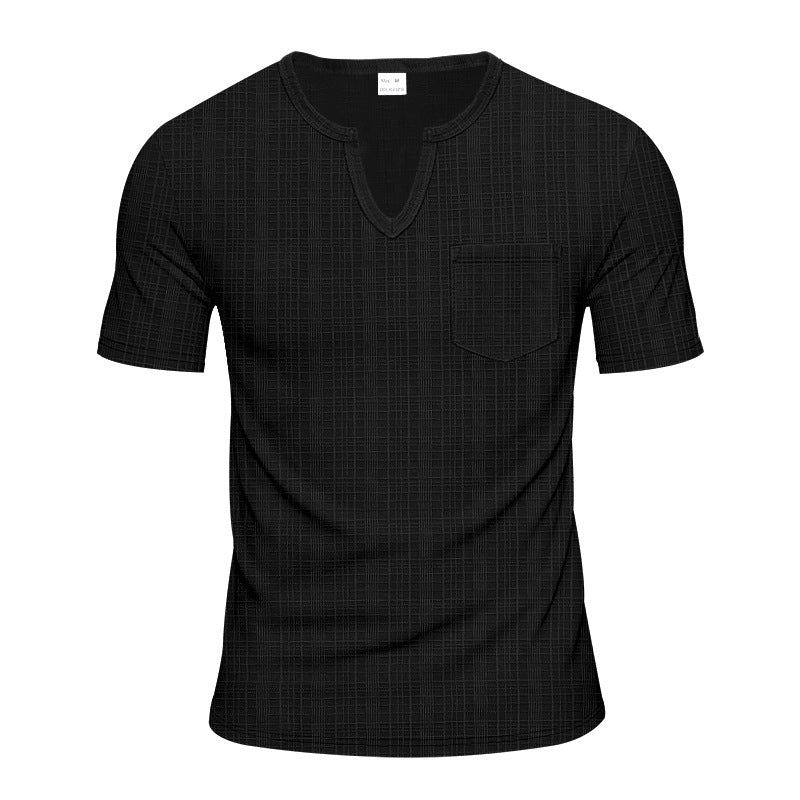 Herren Kurzarm V-Ausschnitt T-Shirt mit Brusttasche