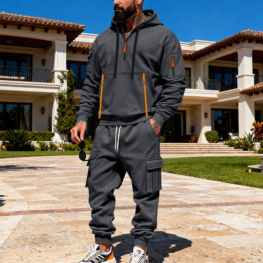 Herren nan urbanes Hoodie-Cargo-Set mit versteckten Reißverschlüssen, Mehrfach-Taschen und elastischem Saum Shop Nory