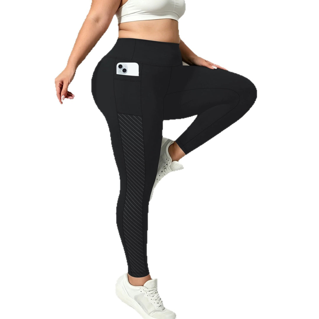 Damen High-Waist Sportleggings knöchellang mit seitlicher Handytasche und Struktur-Panel Shopy Nory