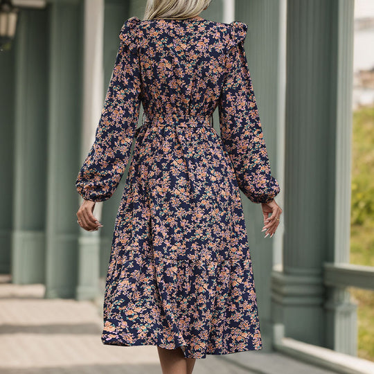 Damen Wickel-Midikleid mit V‑Ausschnitt, Volant-Schultern & Taillenband Shop Nory