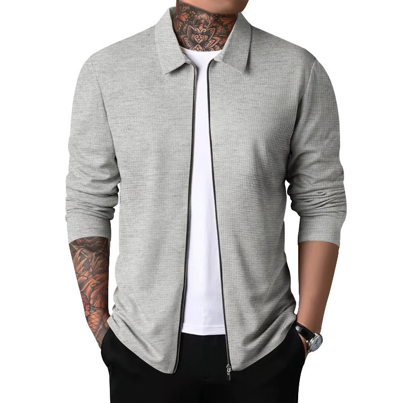 Herren nan schlanke Struktur-Zipjacke mit Hemdkragen, verdecktem Reißverschluss und feiner Waffelstruktur Shop Nory