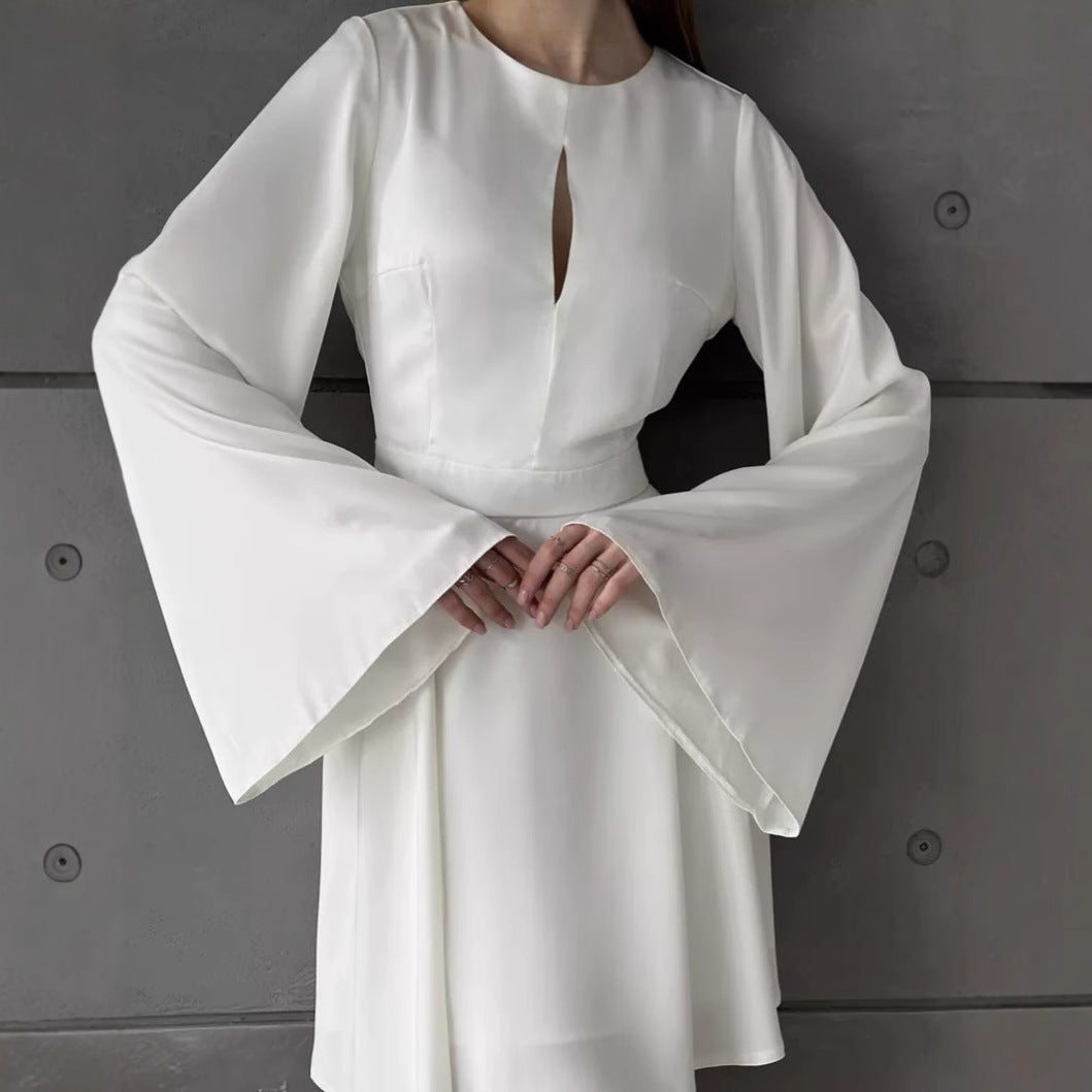 Damen Elegantes Wickelkleid mit weit ausgestellten Ärmeln und tiefem Ausschnitt