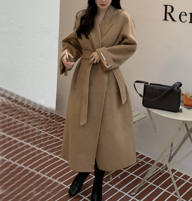 Damen Langer Wollmantel mit Bindegürtel, Oversize‑Silhouette und Ballonärmeln Shop Nory