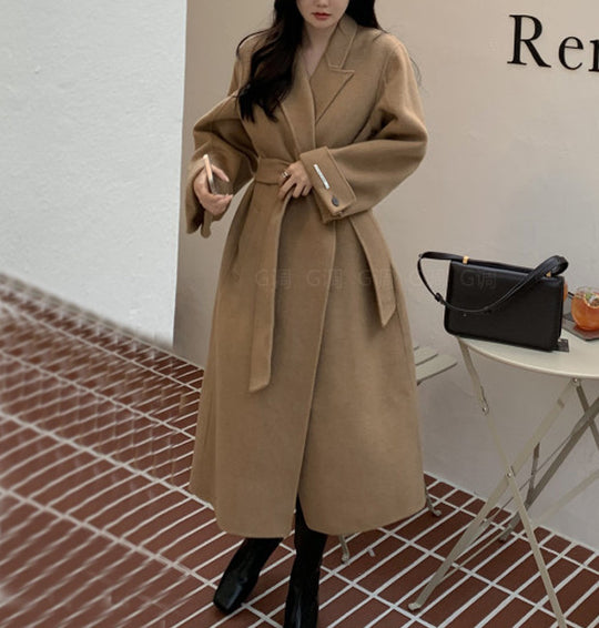 Damen Langer Wollmantel mit Bindegürtel, Oversize‑Silhouette und Ballonärmeln Shop Nory