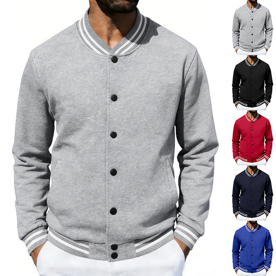 Herren Varsity-Bomberjacke aus Sweat mit gestreiftem Rippkragen Shop Nory