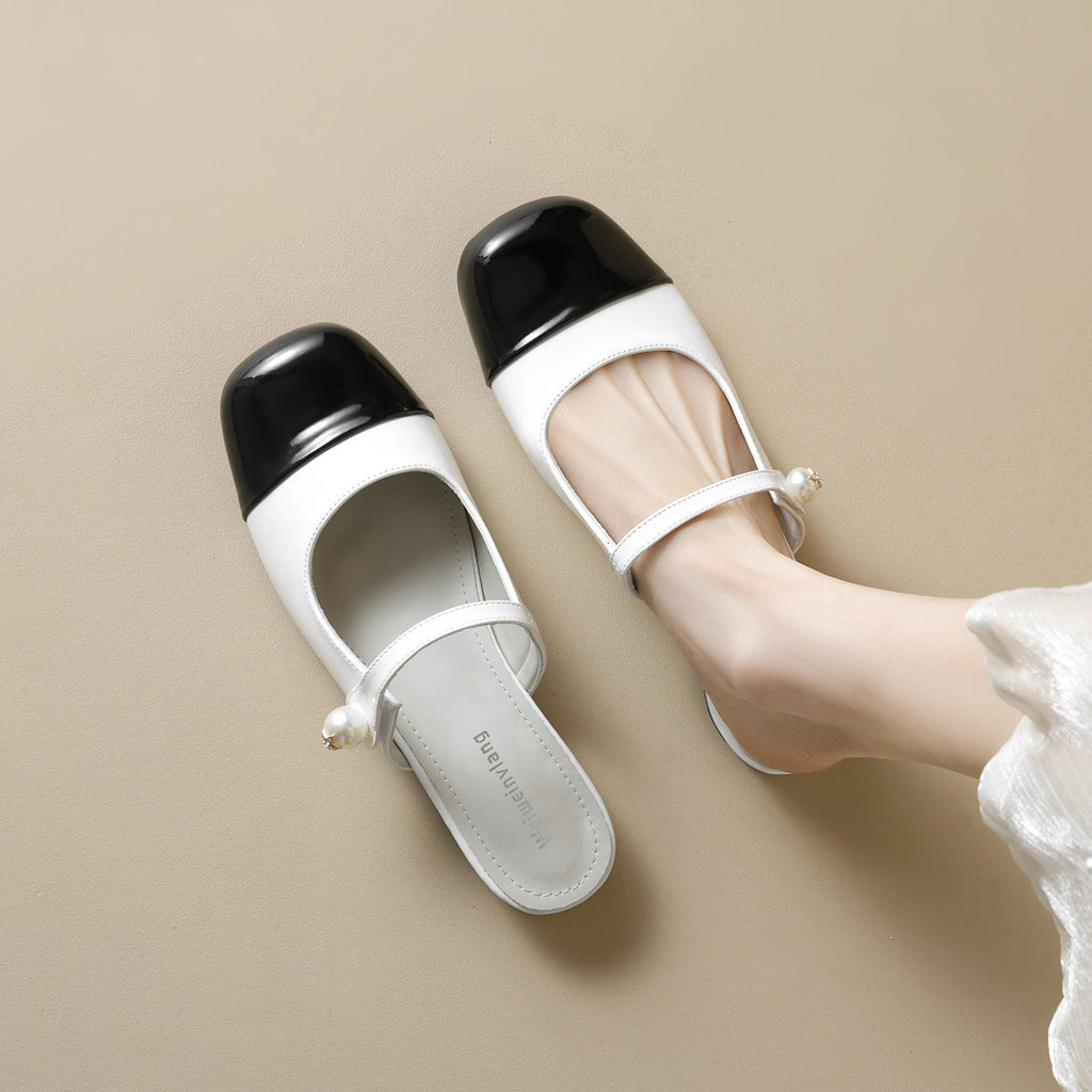 Damen elegante Mules mit modischem Riemen und ansprechendem Farbkontrast