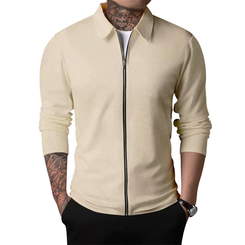 Herren nan schlanke Struktur-Zipjacke mit Hemdkragen, verdecktem Reißverschluss und feiner Waffelstruktur Shop Nory
