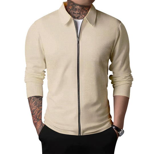 Herren nan schlanke Struktur-Zipjacke mit Hemdkragen, verdecktem Reißverschluss und feiner Waffelstruktur Shop Nory