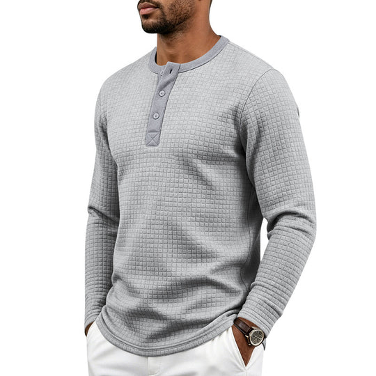 Herren Texturiertes Thermo-Henley-Langarmshirt mit Waffelstruktur und abgerundetem Saum Shop Nory