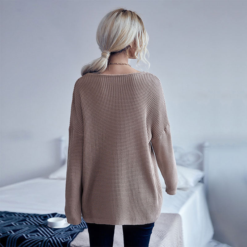 Damen Oversize Waffelstrick-Pullover mit One-Shoulder-Schnitt und lässigem Saum Shop Nory