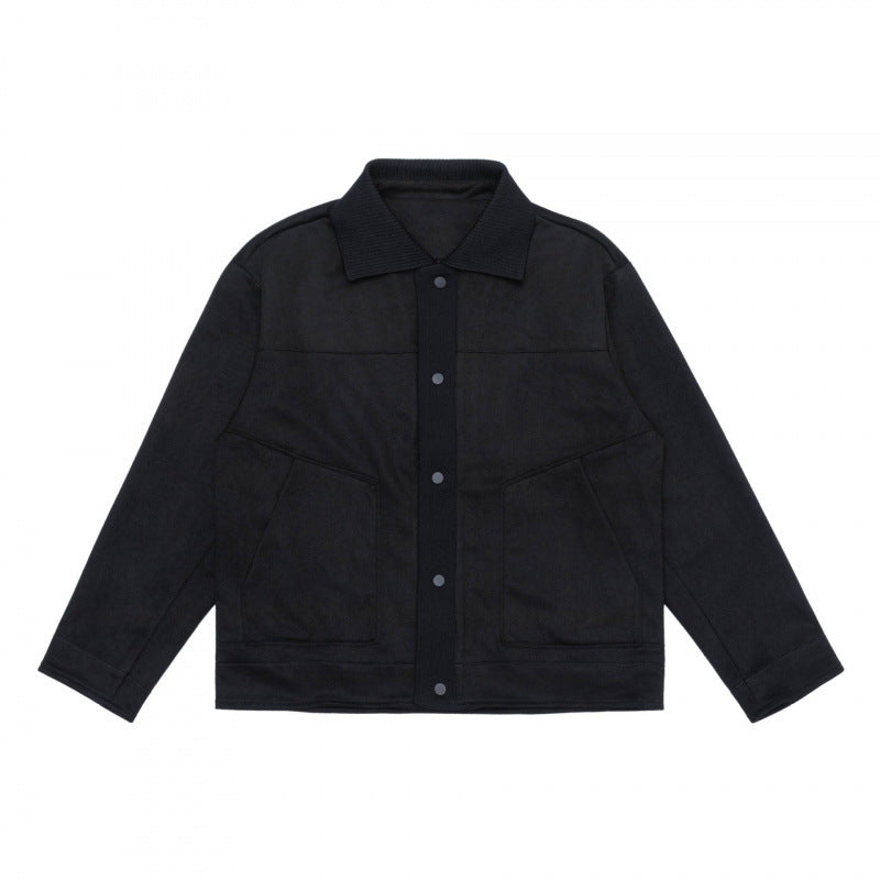 Unisex Boxy-Übergangsjacke mit Veloursstruktur, Hemdkragen und diagonalen Eingrifftaschen Shop Nory