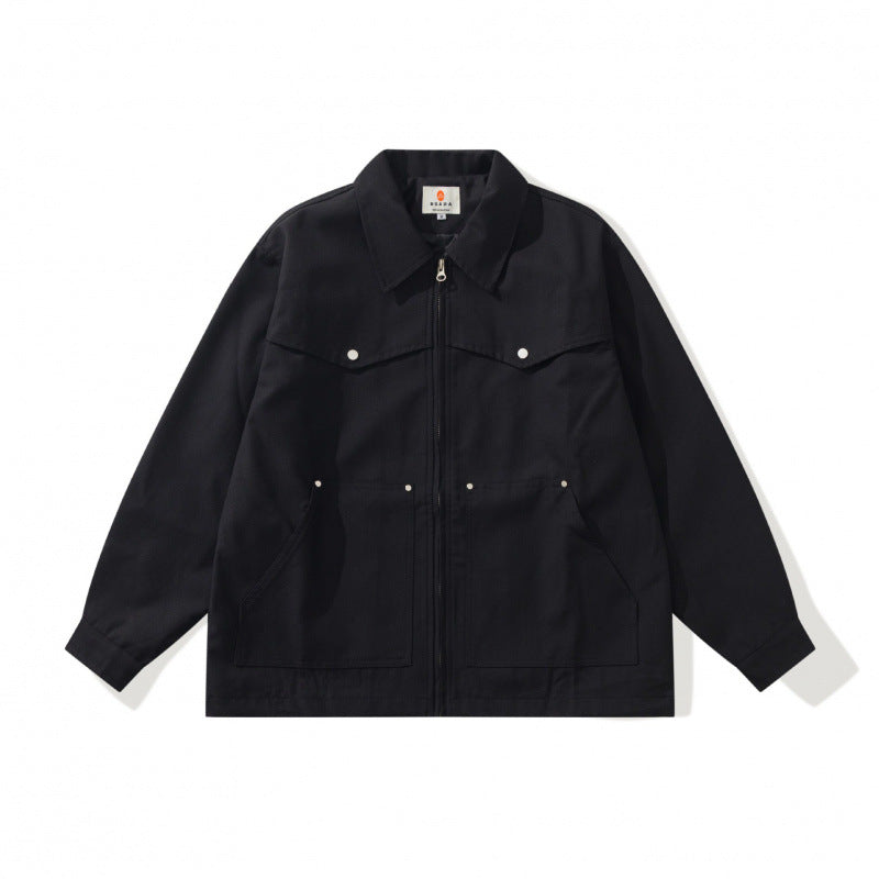 Unisex Kastige Worker-Überjacke aus Canvas mit durchgehendem Reißverschluss, Brustpattentasche und aufgesetzten Eingrifftaschen Shop Nory