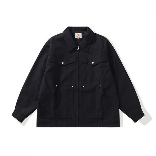 Unisex Kastige Worker-Überjacke aus Canvas mit durchgehendem Reißverschluss, Brustpattentasche und aufgesetzten Eingrifftaschen Shop Nory