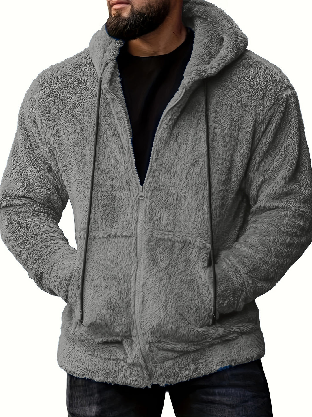 Herren nan kuschelige Teddyfleece Kapuzenjacke mit durchgehendem Reißverschluss Shop Nory