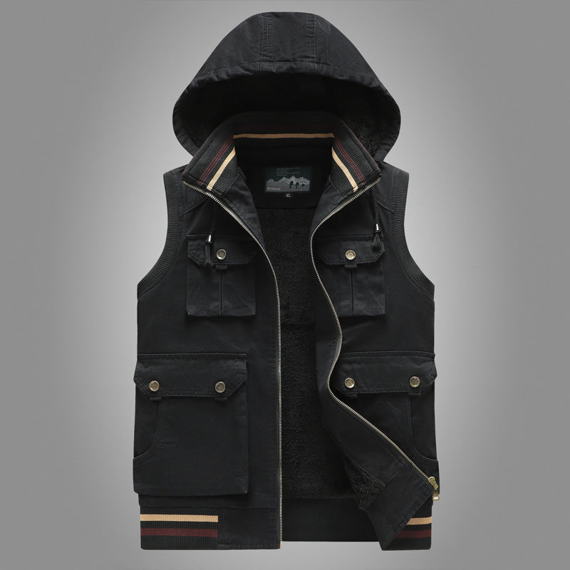 Herren Kapuzen-Weste mit Teddyfutter und Multifunktions-Utility-Taschen Shop Nory