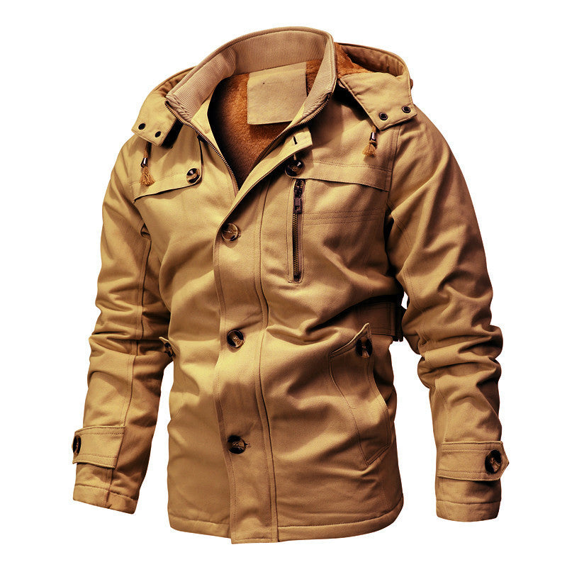 Herren Parka-Jacke mit Kapuze, Thermofutter und Metallknöpfen Shop Nory