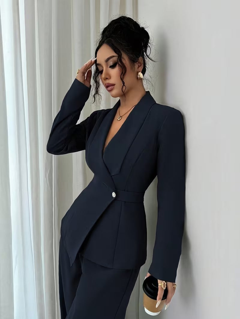 Damen nan taillierter Businessblazer mit Schalkragen, Gürtelbund und Ein-Knopf-Verschluss Shop Nory