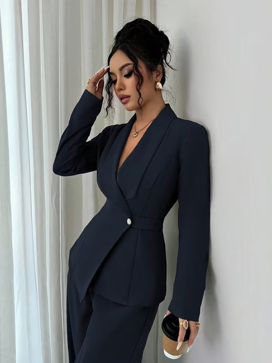 Damen nan taillierter Businessblazer mit Schalkragen, Gürtelbund und Ein-Knopf-Verschluss Shop Nory