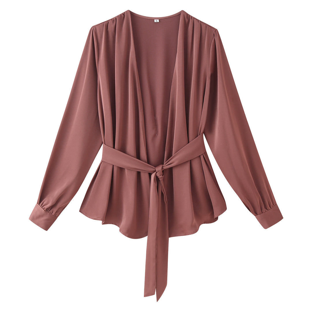 Damen Wickelbluse mit drapiertem V‑Ausschnitt und Taillengürtel Shop Nory