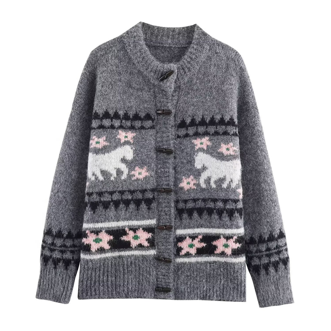 Damen Zweiteiliges Strick-Set mit Norwegermuster-Cardigan und ausgestelltem Rock Shop Nory
