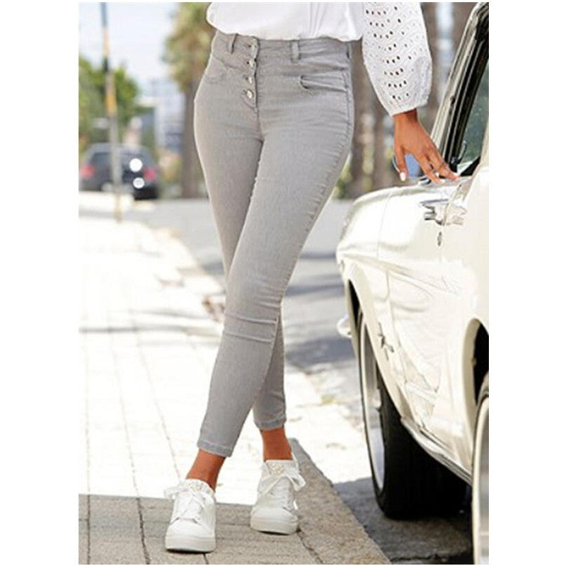 Damen Slim Fit Jeans mit Knopfleiste Shopnory