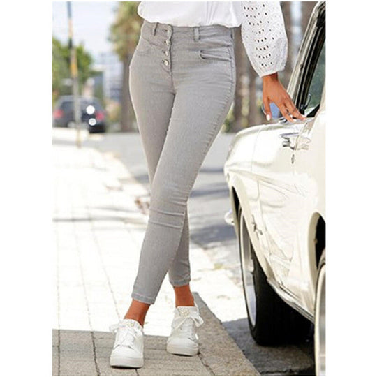 Damen Slim Fit Jeans mit Knopfleiste Shopnory