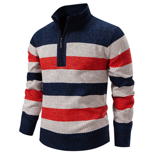 Herren modischer Strickpullover mit halbhohem Kragen und kontrastierenden Streifen