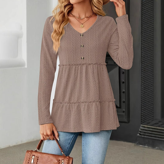 Damen Ärmelloses V-Ausschnitt Shirt mit Knopfdetails und voluminösem Saum
